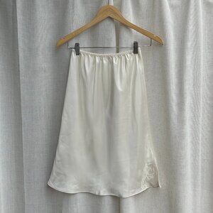 Natori Ivory Satin Slip Skirt Small Embroidered Hem Midi